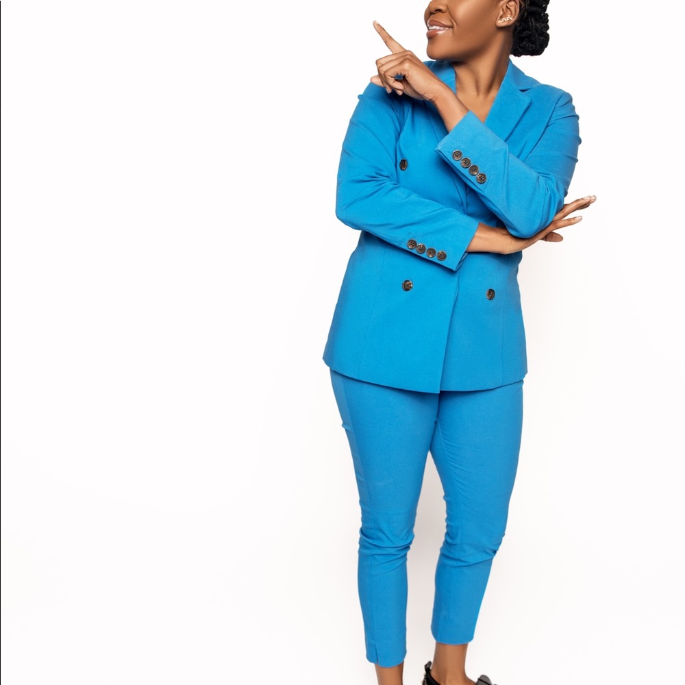 Blue women’s double breasted suit